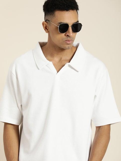 dillinger white loose fit textured cotton oversized polo t-shirt