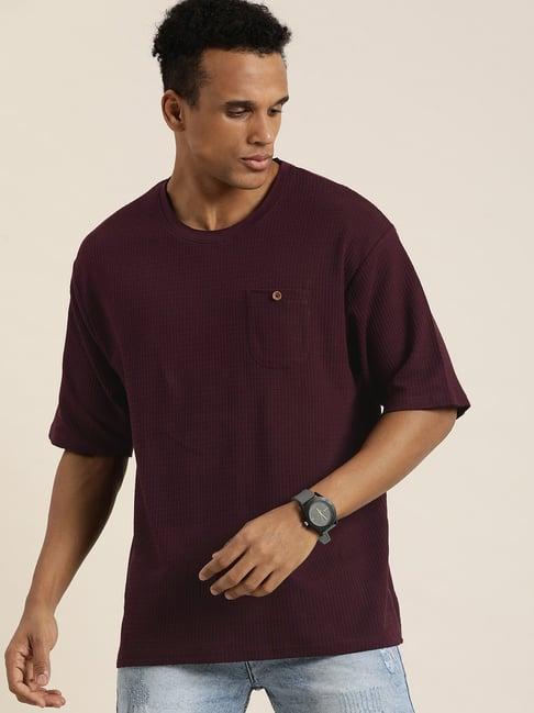 dillinger wine loose fit textured cotton oversized crew t-shirt