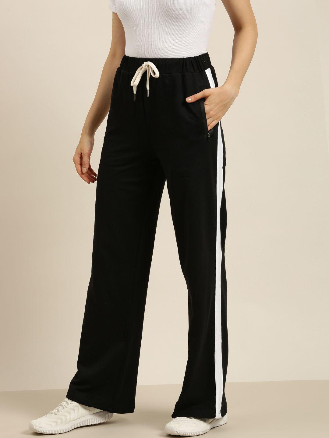 dillinger women black pure cotton wide leg track pants