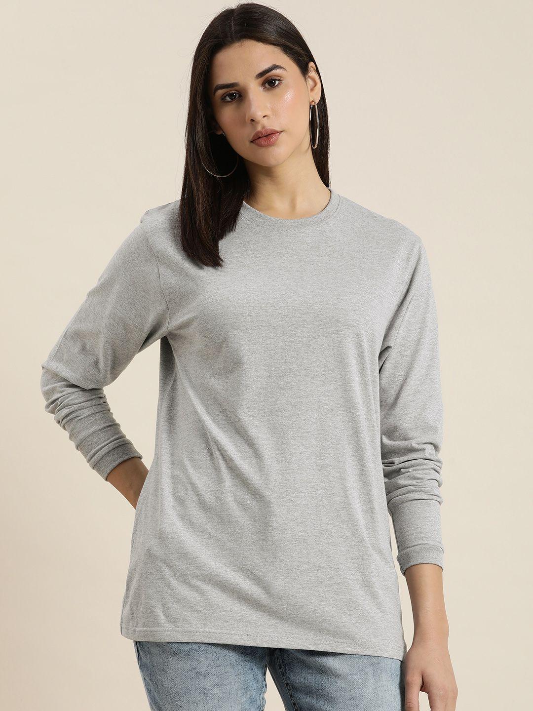 dillinger women grey melange solid cotton oversized t-shirt