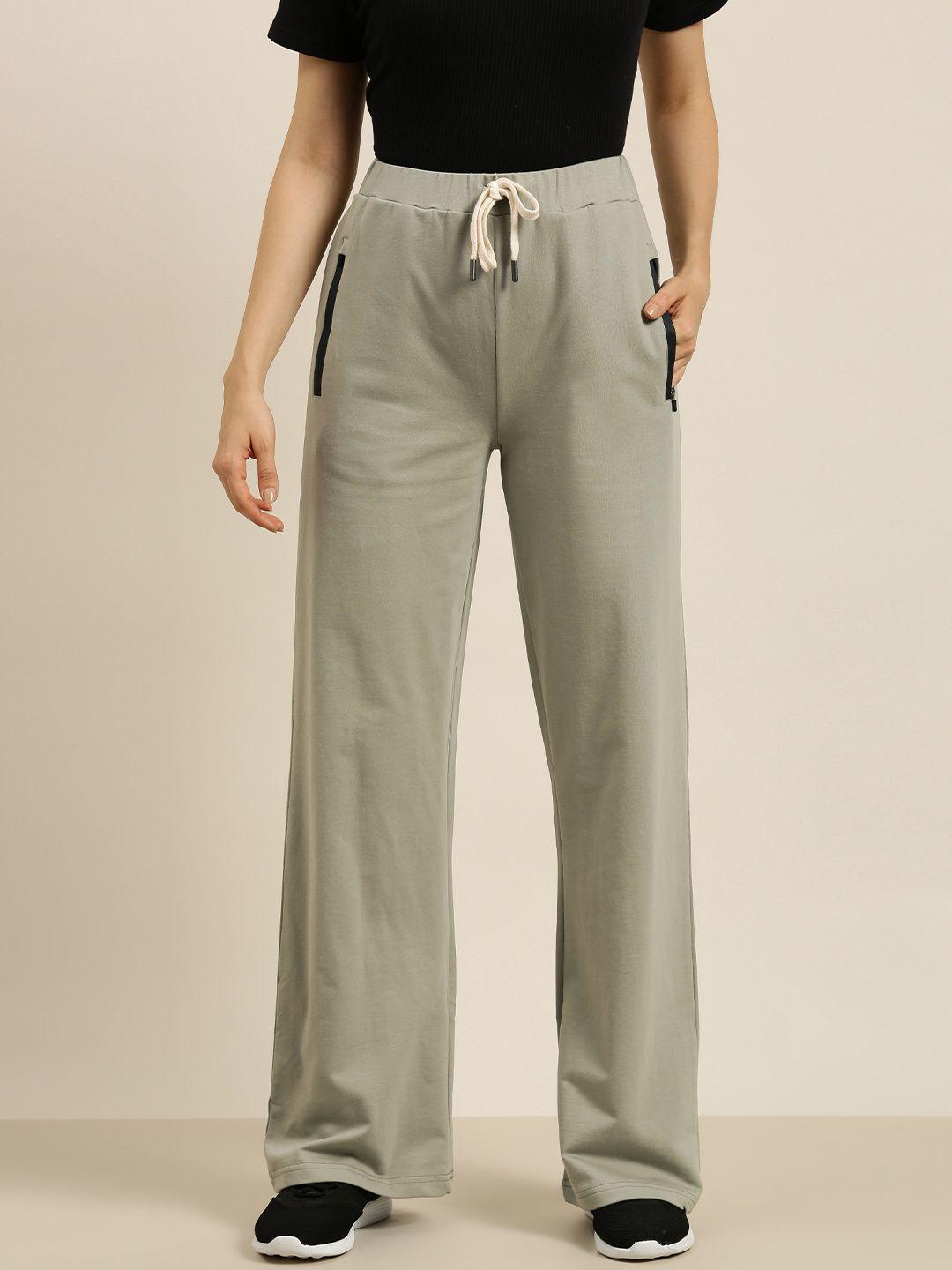 dillinger women grey pure cotton wide leg track pants