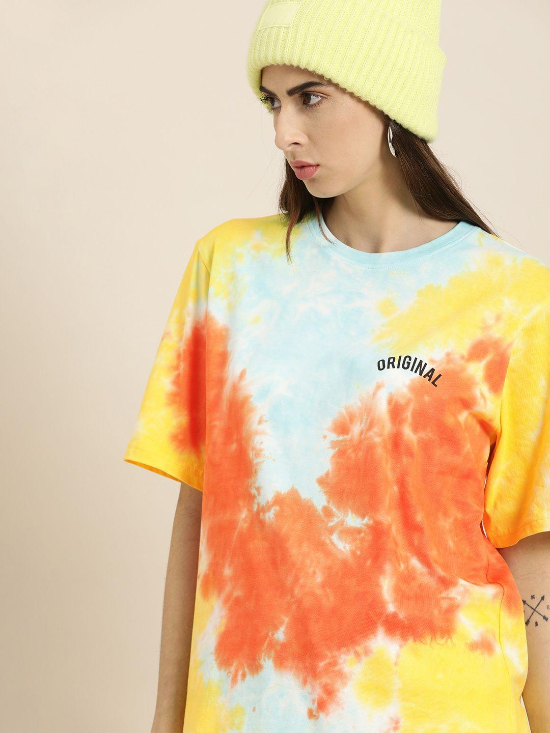 dillinger women multicoloured tie and dye drop-shoulder sleeves oversized pure cotton t-shirt