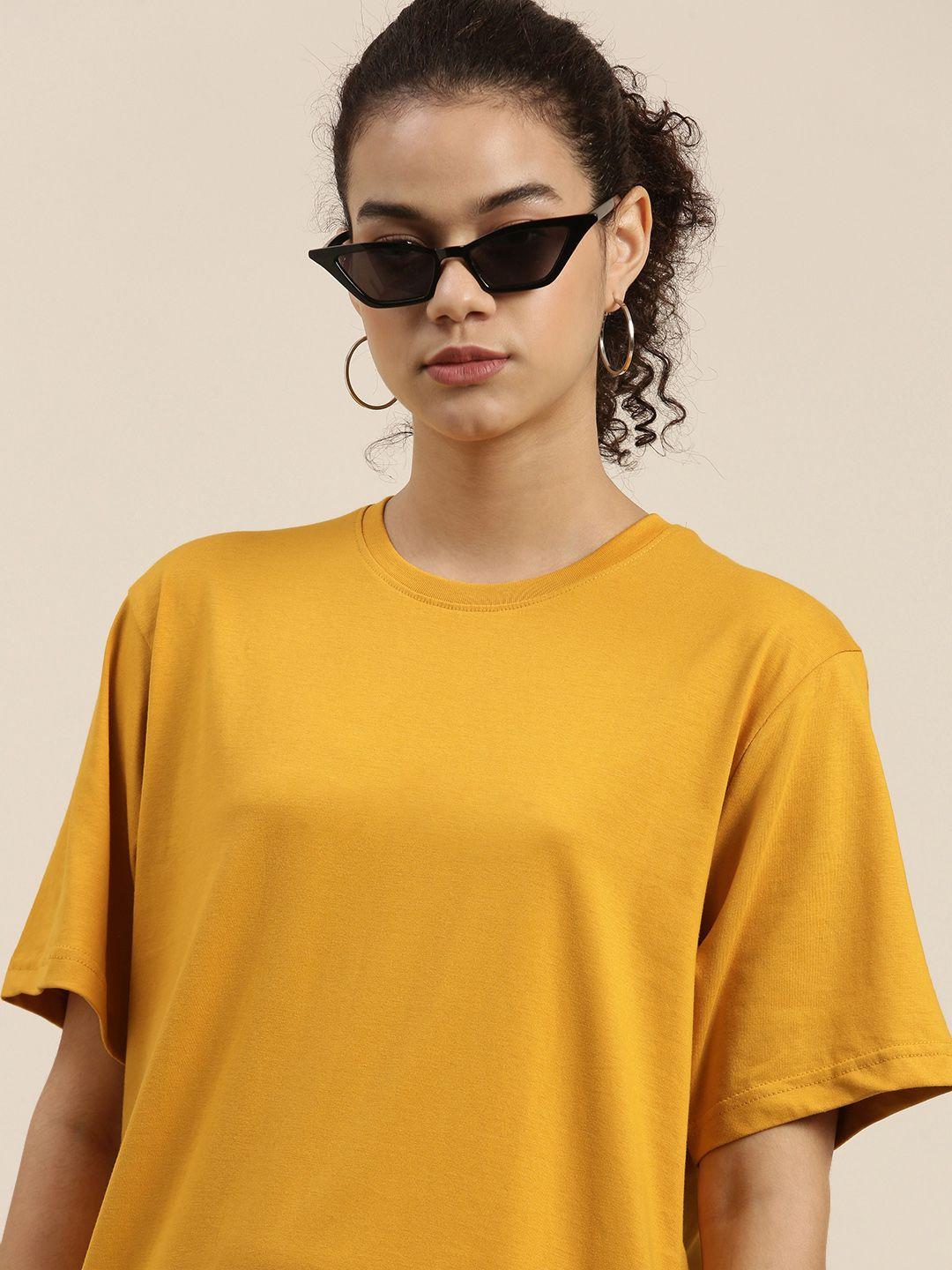 dillinger women mustard yellow loose pure cotton t-shirt