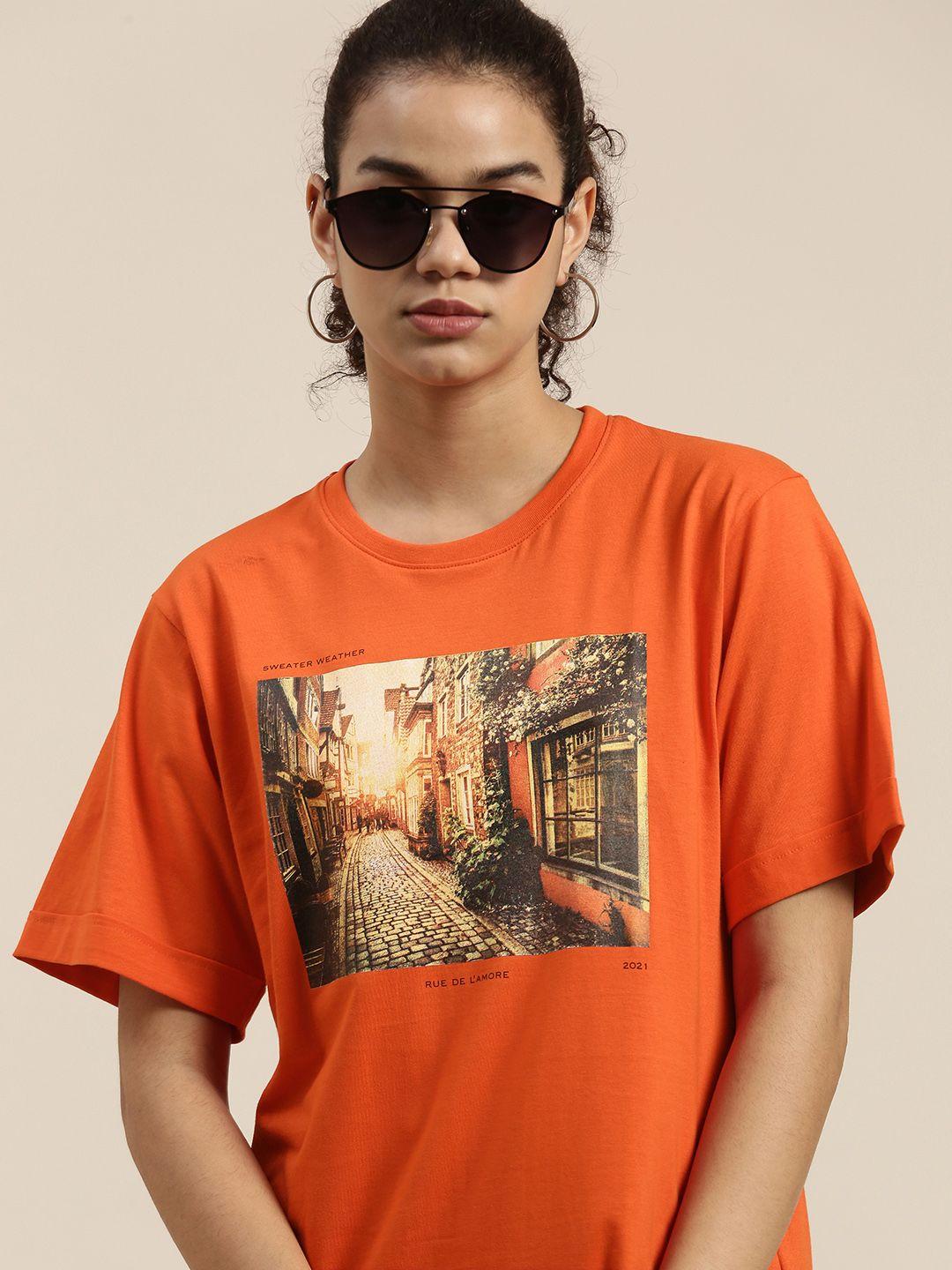 dillinger women orange printed loose t-shirt