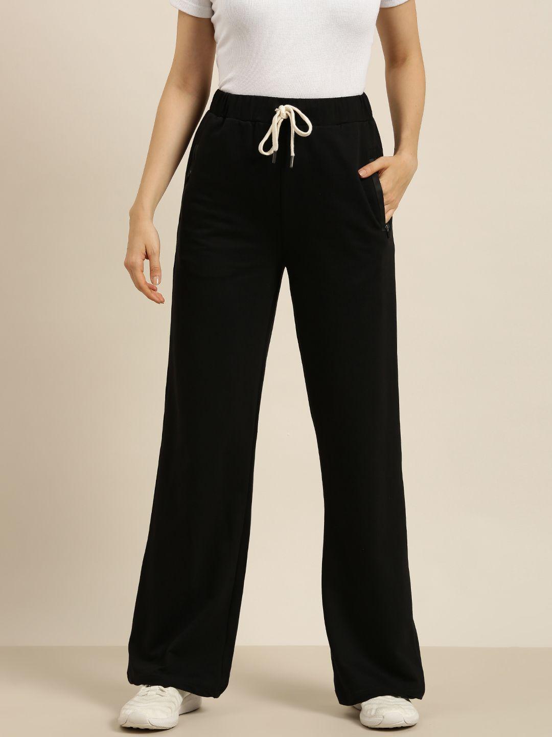 dillinger women pure cotton black wide leg track pants