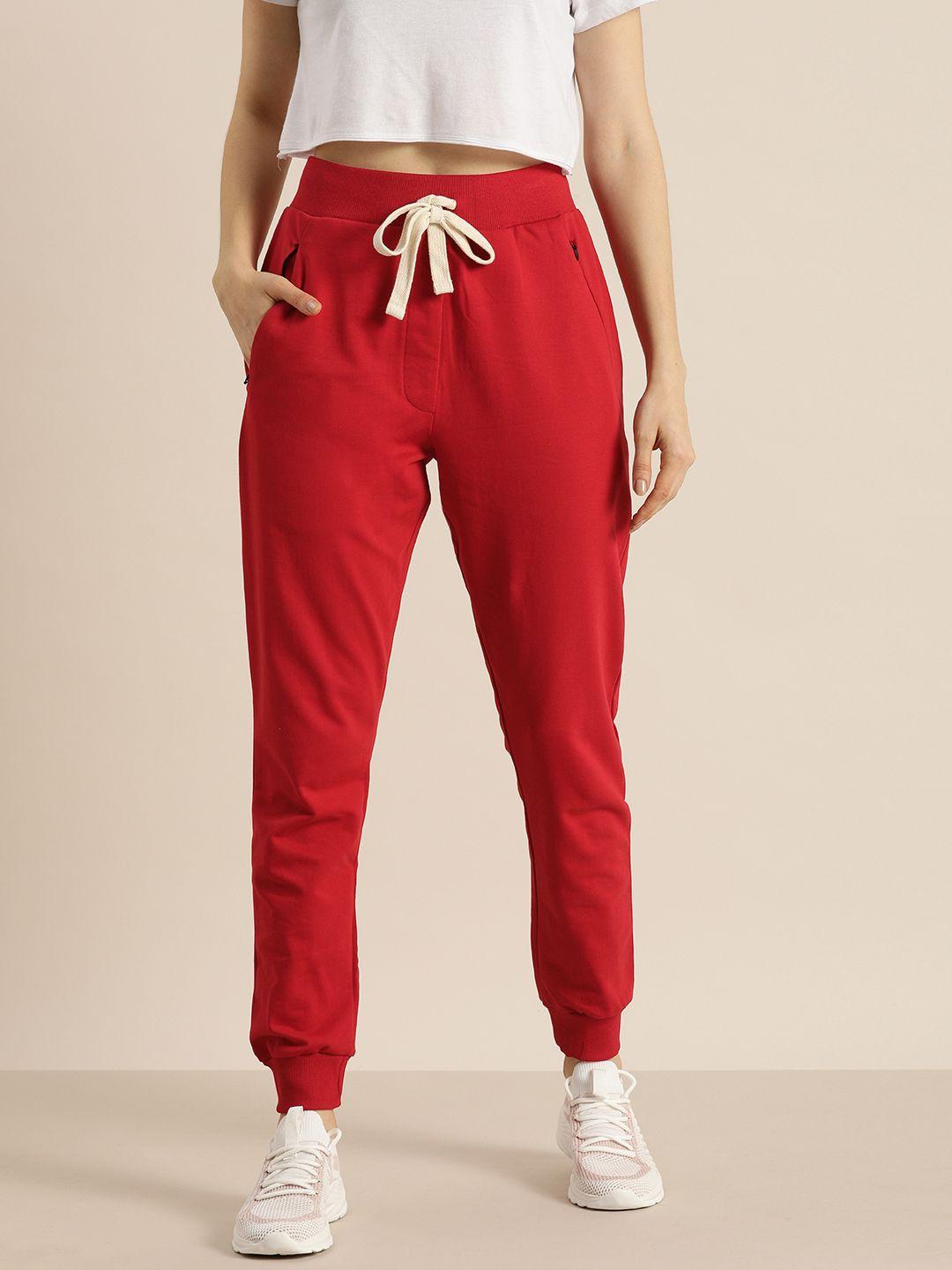 dillinger women red slim fit solid joggers