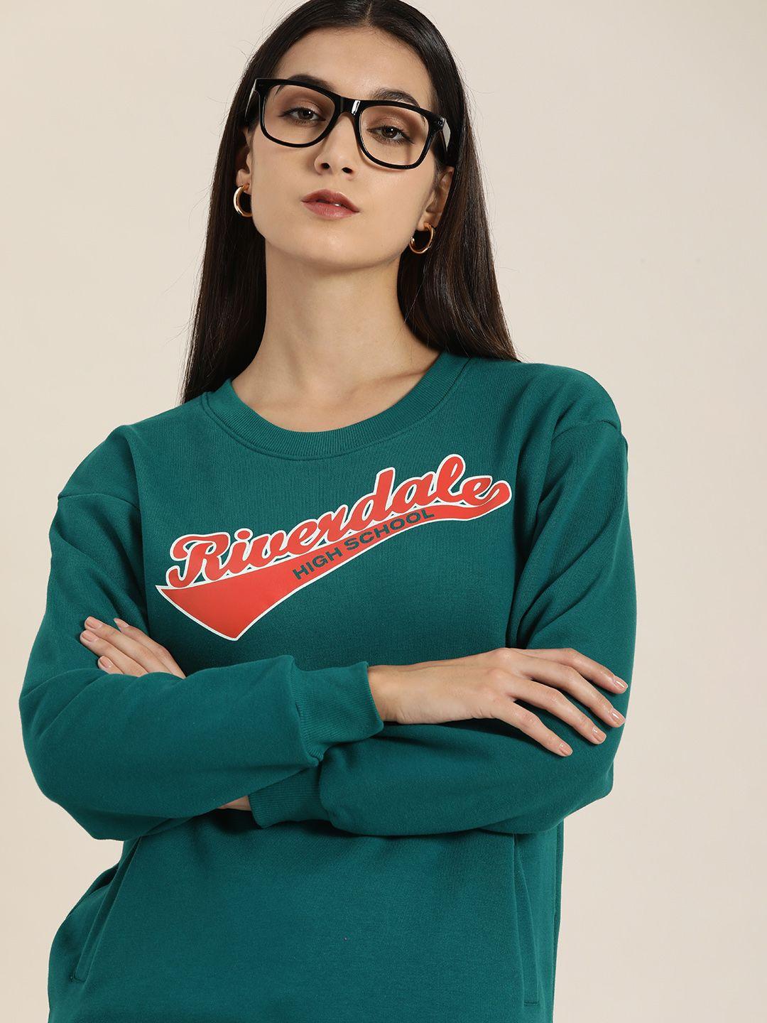 dillinger women teal printed oversized sweatshirt