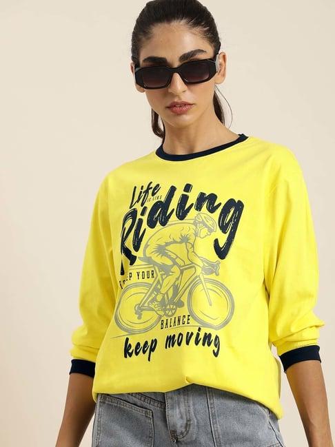 dillinger yellow cotton graphic print oversize t-shirt