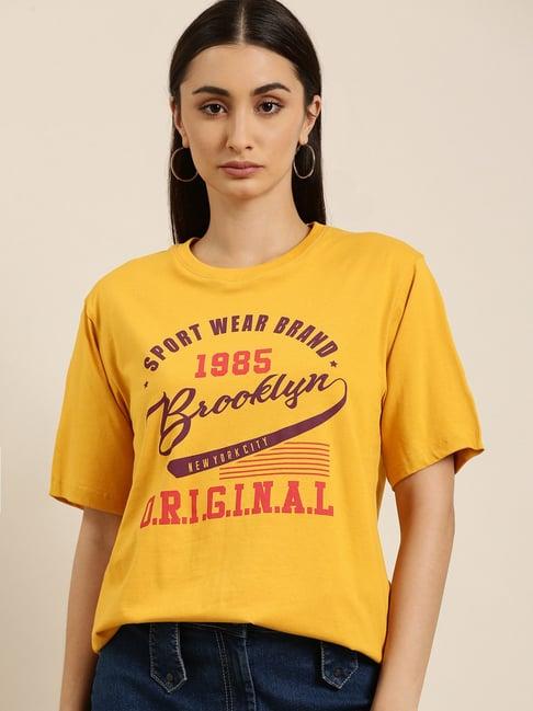 dillinger yellow cotton printed oversize crew t-shirt