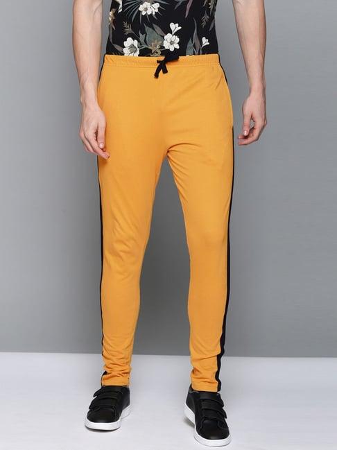 dillinger yellow cotton regular fit colour block trackpants