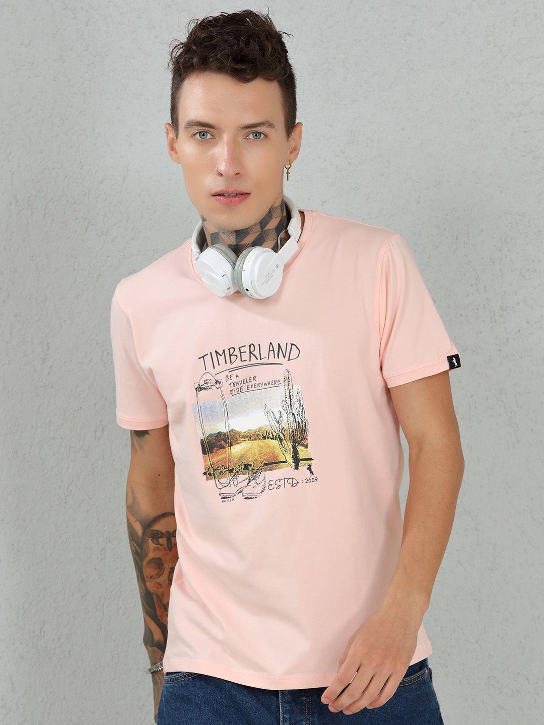 dimeh men peach-coloured printed applique t-shirt