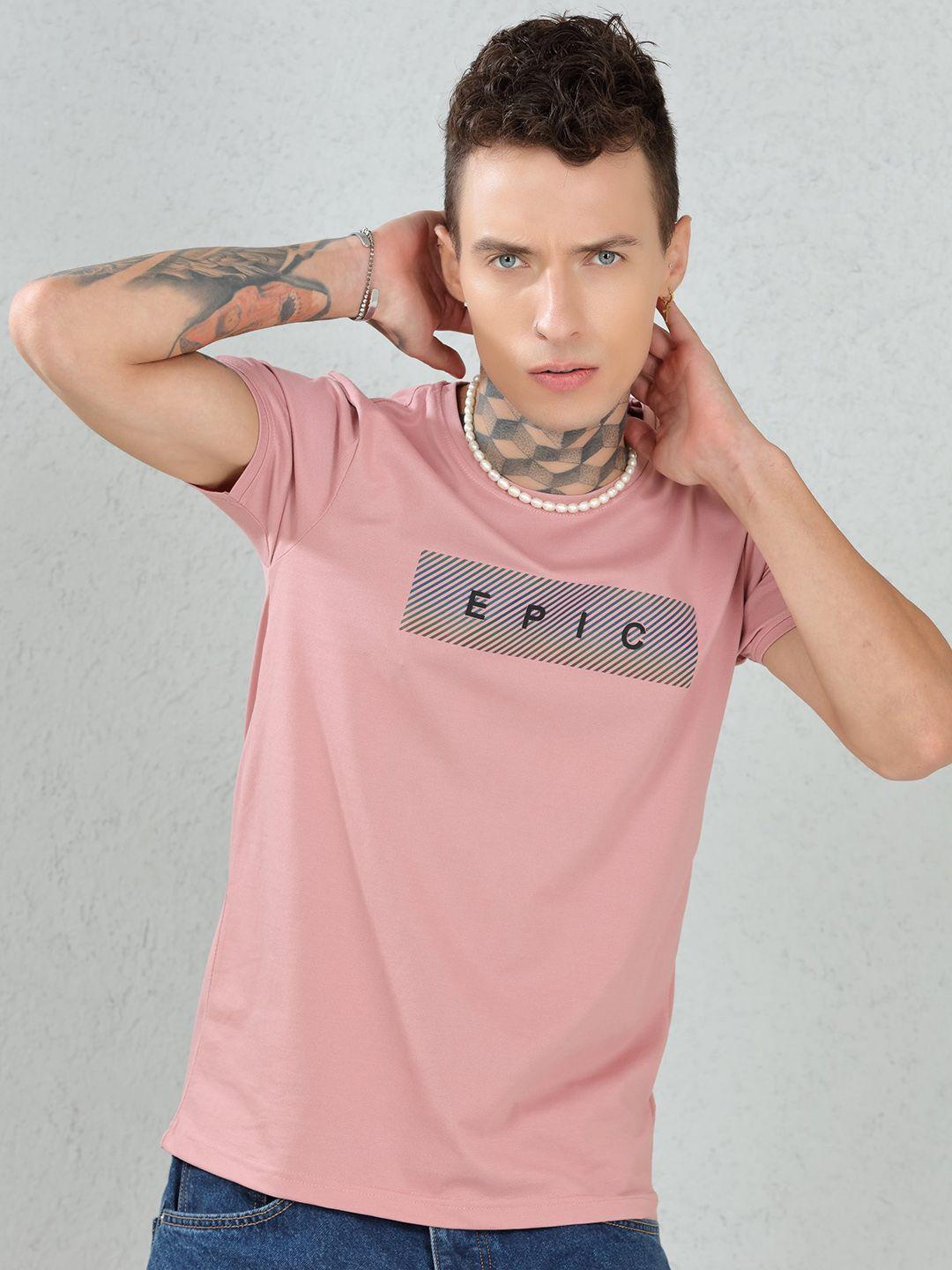 dimeh men peach-coloured typography extended sleeves t-shirt