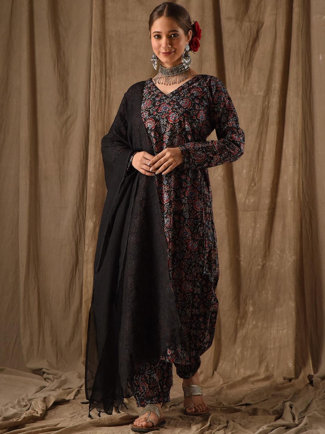 dimple design studio floral printed pure cotton kurta with palazzos & with dupatta