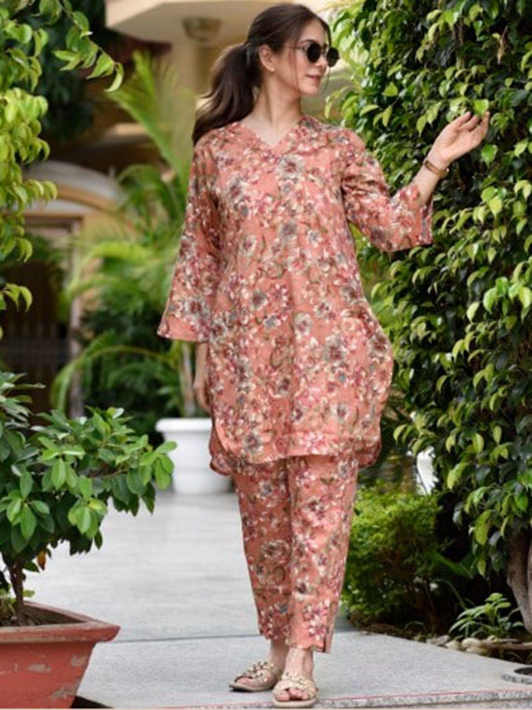 dimple design studio floral printed pure cotton kurta with trousers