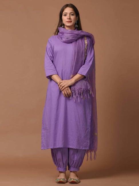 dimple design studio lilac cotton kurta pant set with dupatta