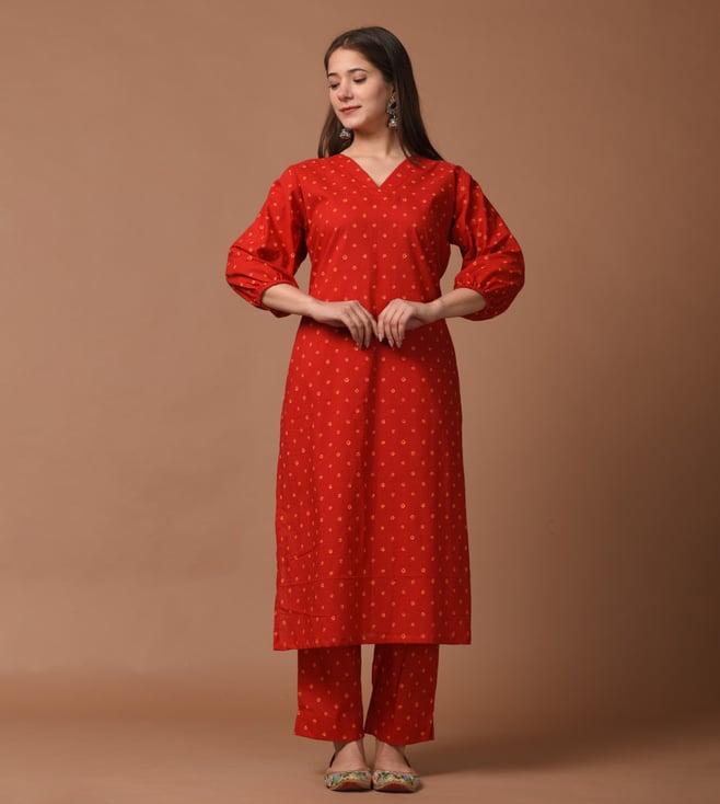 dimple design studio red bandhej kurta with pant