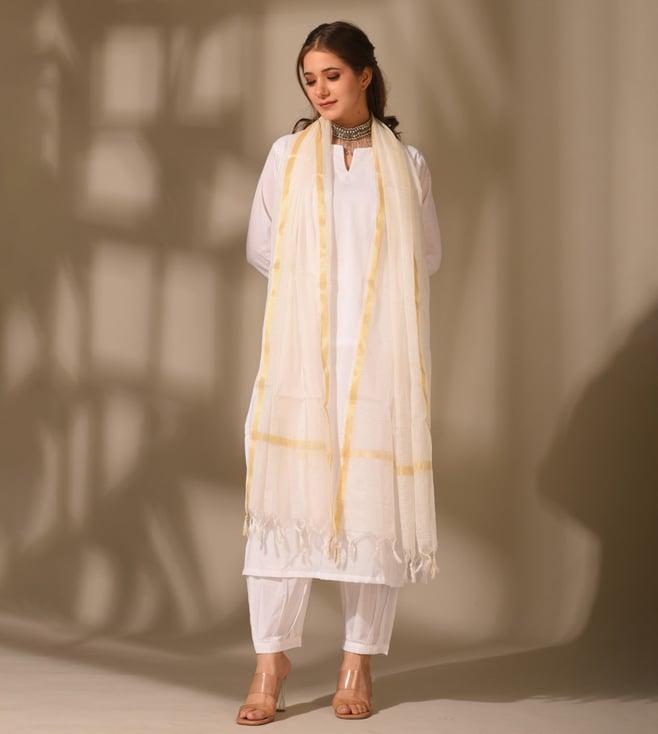 dimple design studio white doria kurta with pant and dupatta