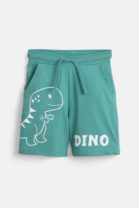 dino graphic print cotton shorts for boys - emerald_green