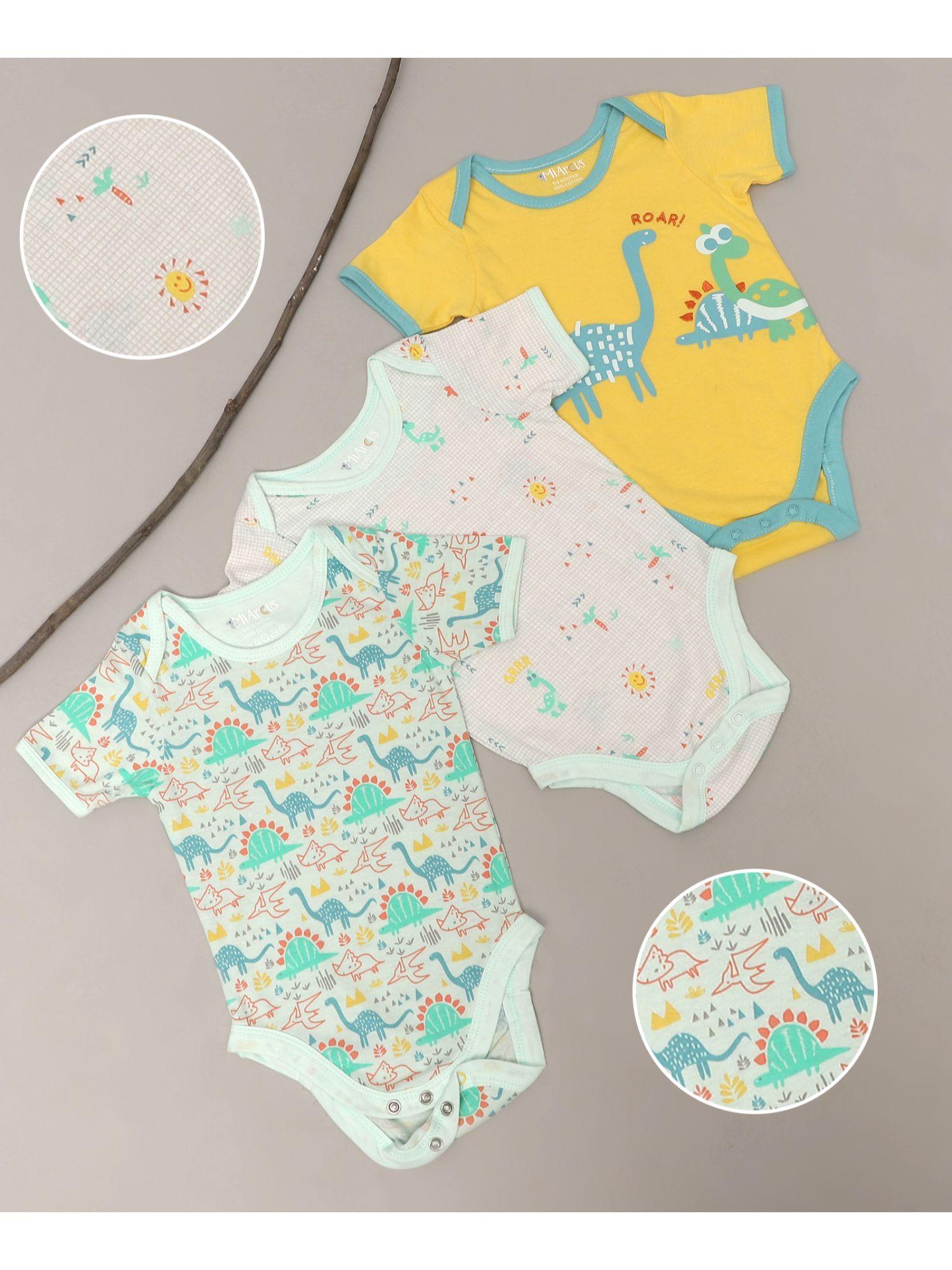 dino print baby boy romper (pack of 3)