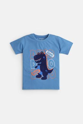 dino roar boy's casual cotton tee - sky blue