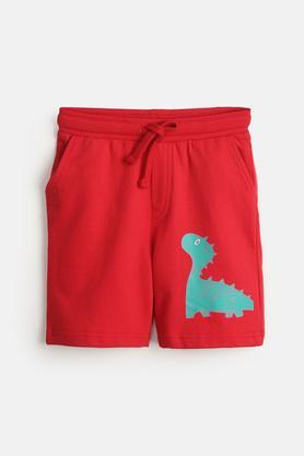 dinosaur and me red graphic cotton shorts for boys - red