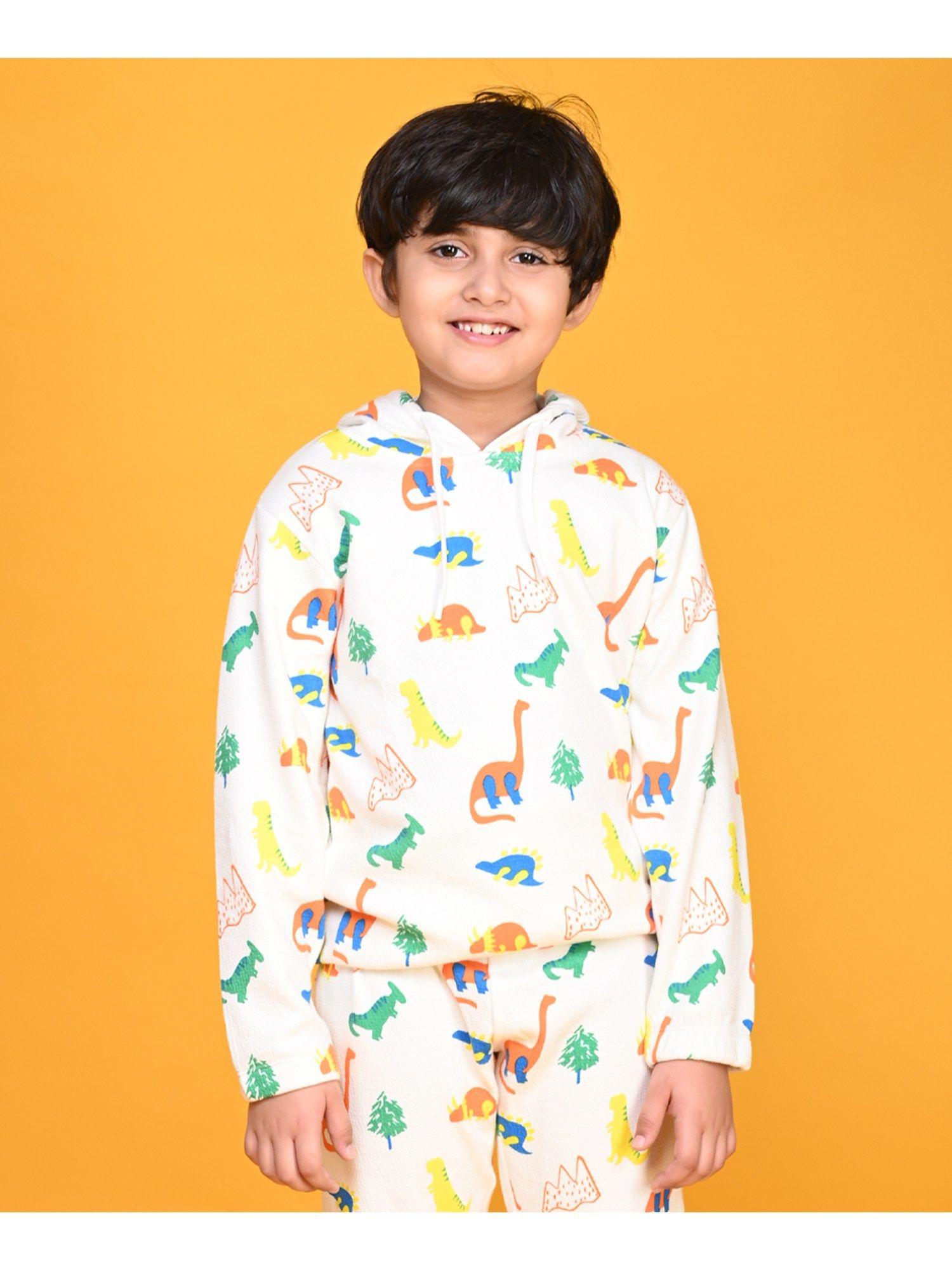 dinosaur boys quilted hoodie - off white