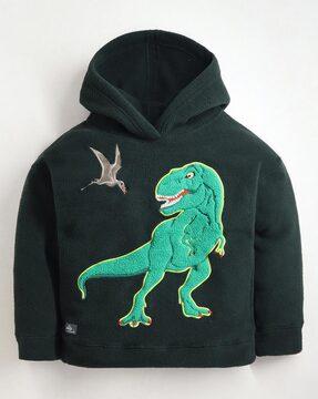 dinosaur embroidered hoodie with kangaroo pocket