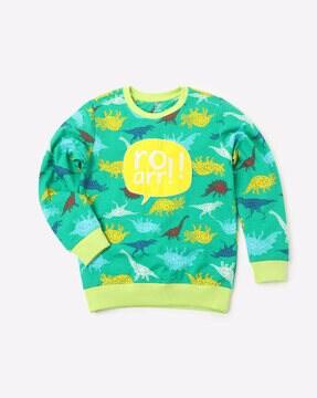 dinosaur print sweaters with applique