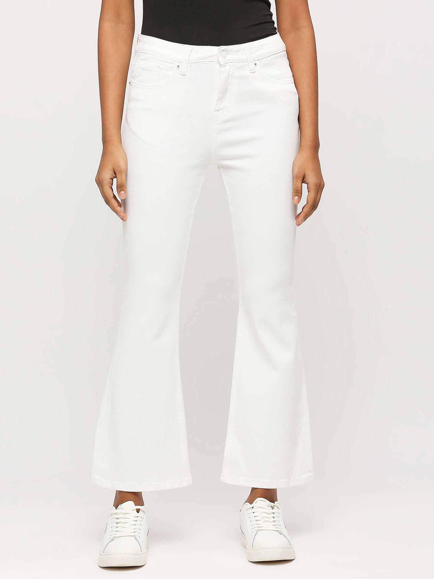 dion boot cut white high rise slim fit jeans