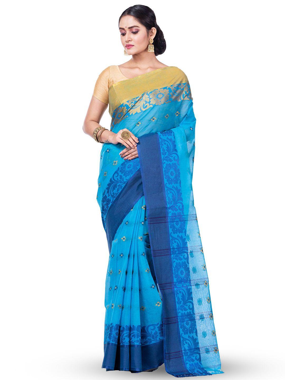 dipdiya blue pure cotton handloom taant saree