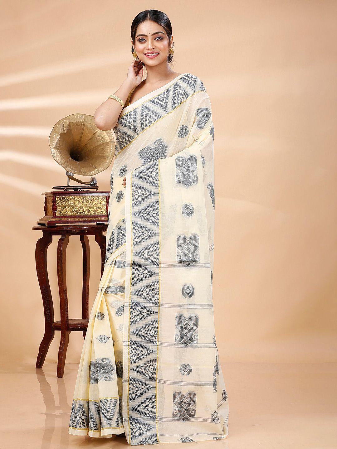 dipdiya ethnic motif woven design pure cotton taant saree