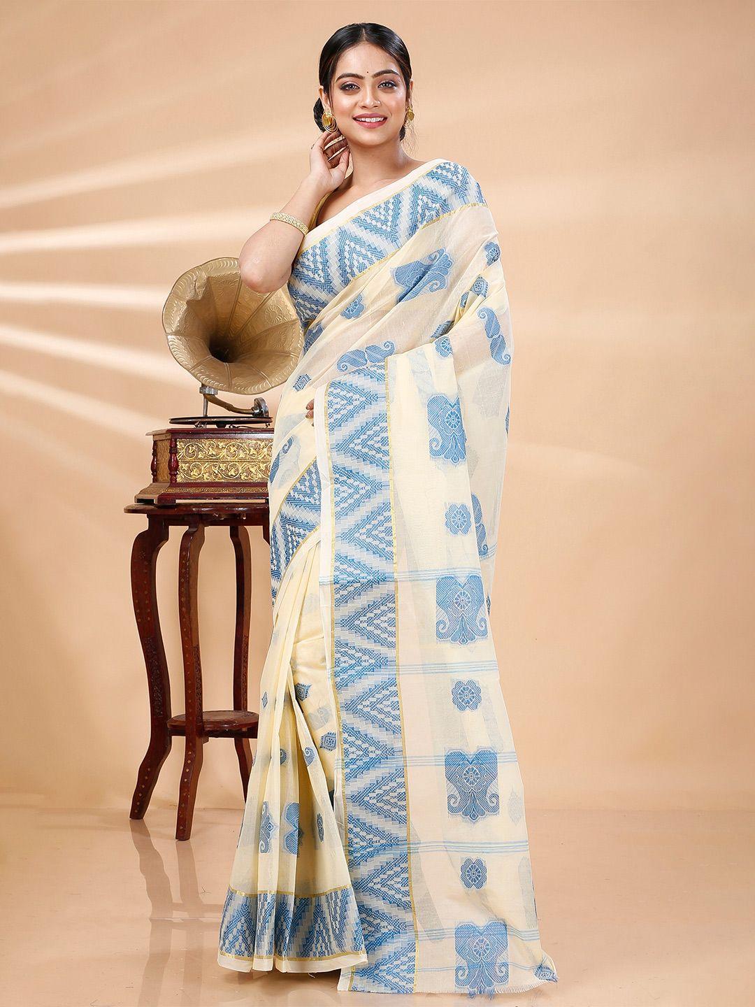 dipdiya ethnic motif woven design pure cotton taant saree