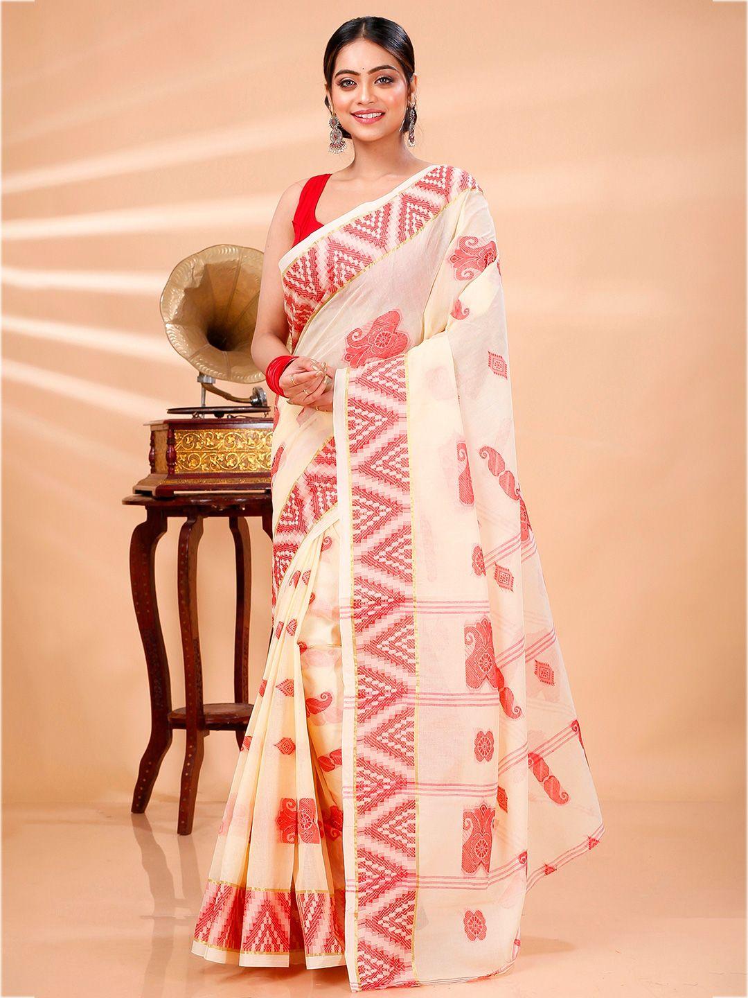 dipdiya ethnic woven design pure cotton taant saree