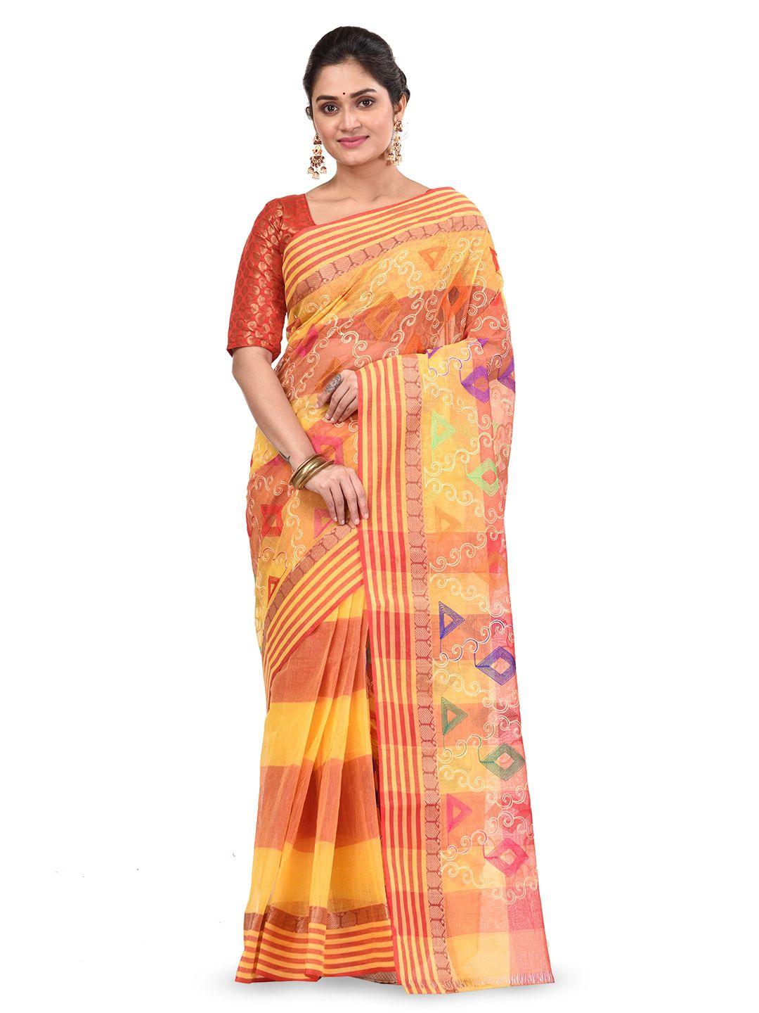 dipdiya floral embroidered pure cotton taant saree