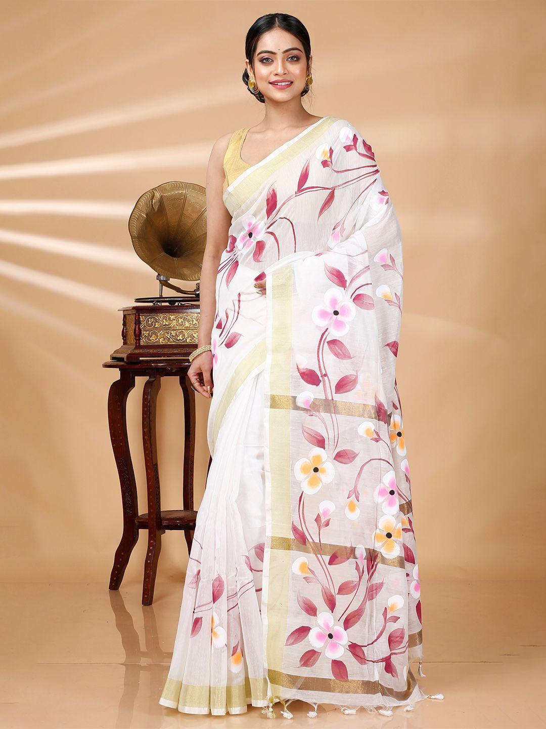 dipdiya floral printed zari taant saree