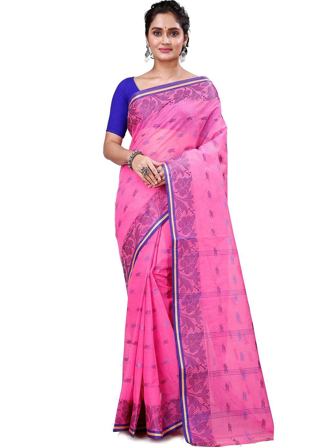 dipdiya pink pure cotton handloom taant saree