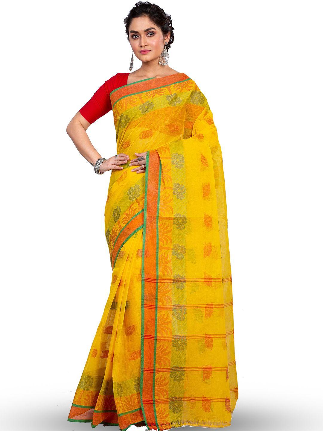 dipdiya yellow pure cotton handloom taant saree