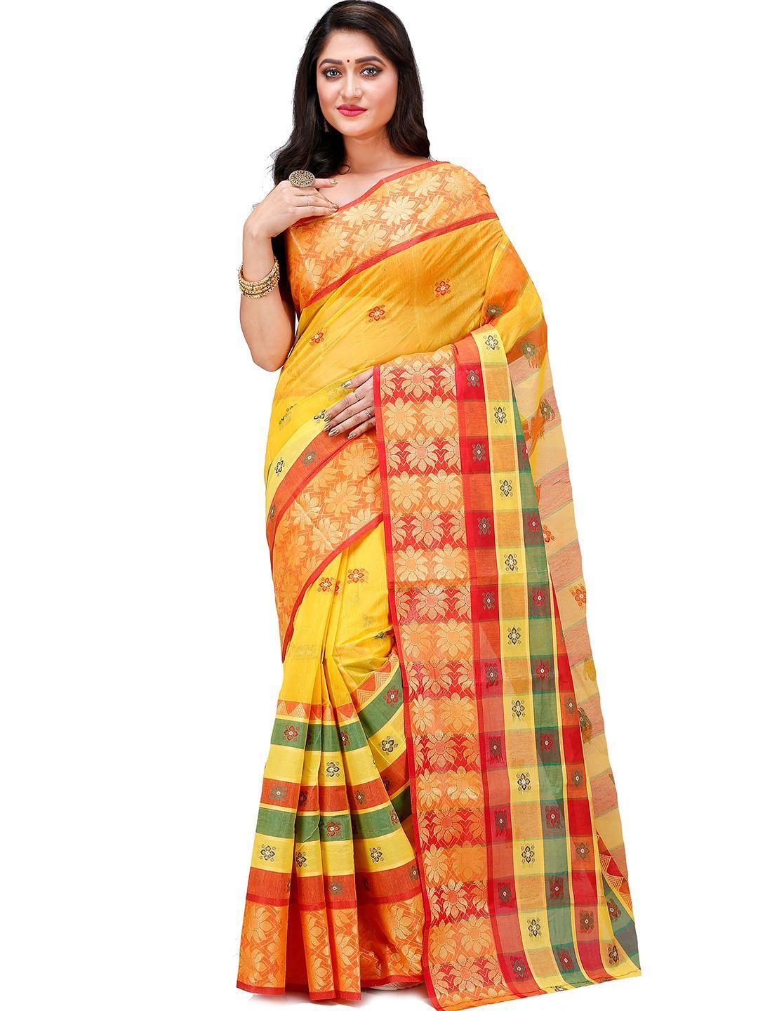 dipdiya yellow pure cotton handloom taant saree