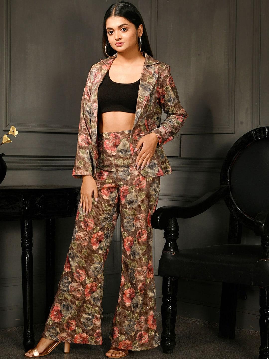 disli floral printed notched lapel collar blazer & trousers