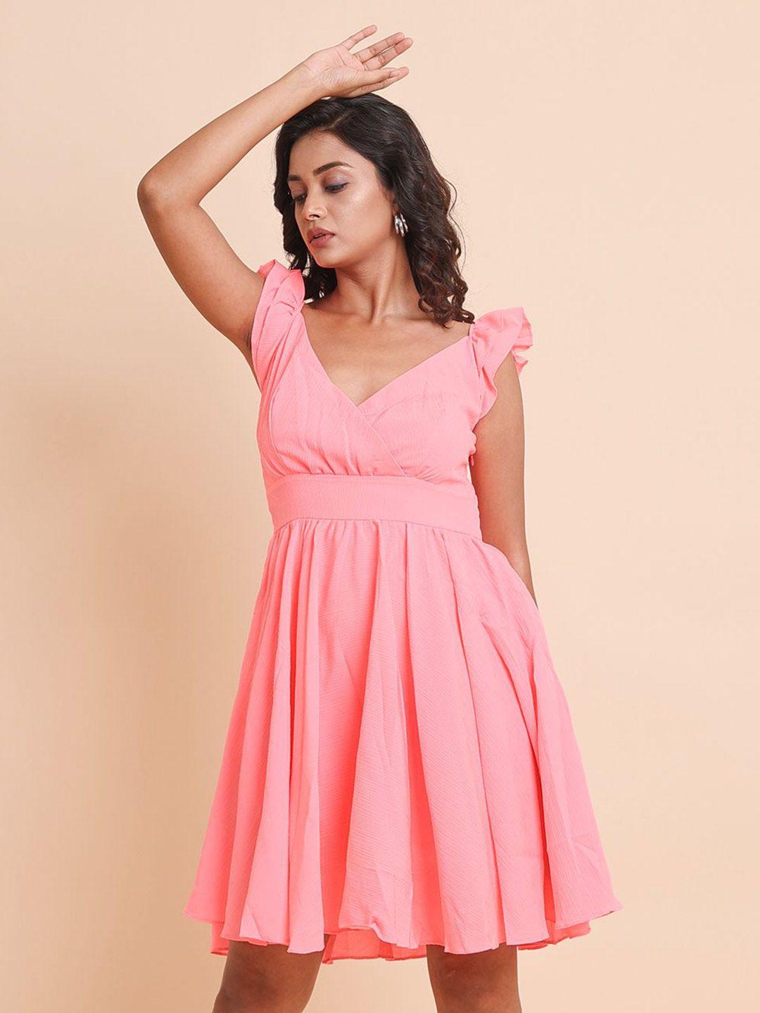 disli pink georgette fit & flare dress