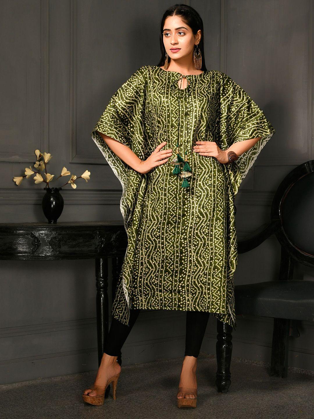 disli  bandhani printed keyhole neck flared sleeves kaftan kurta