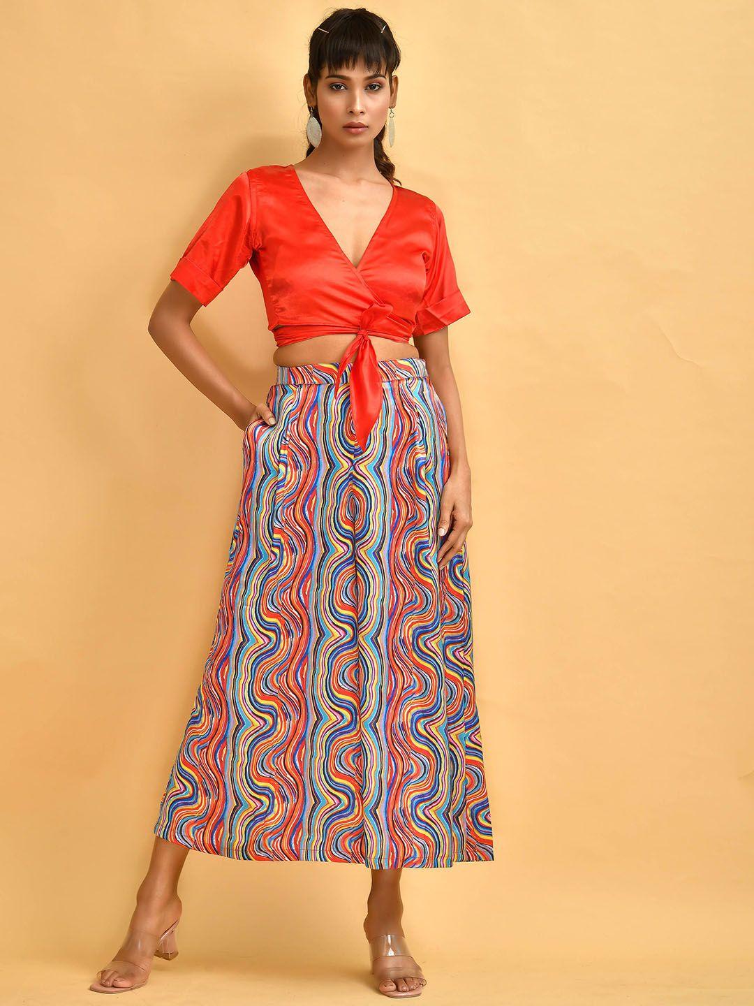 disli abstract printed top & palazzos