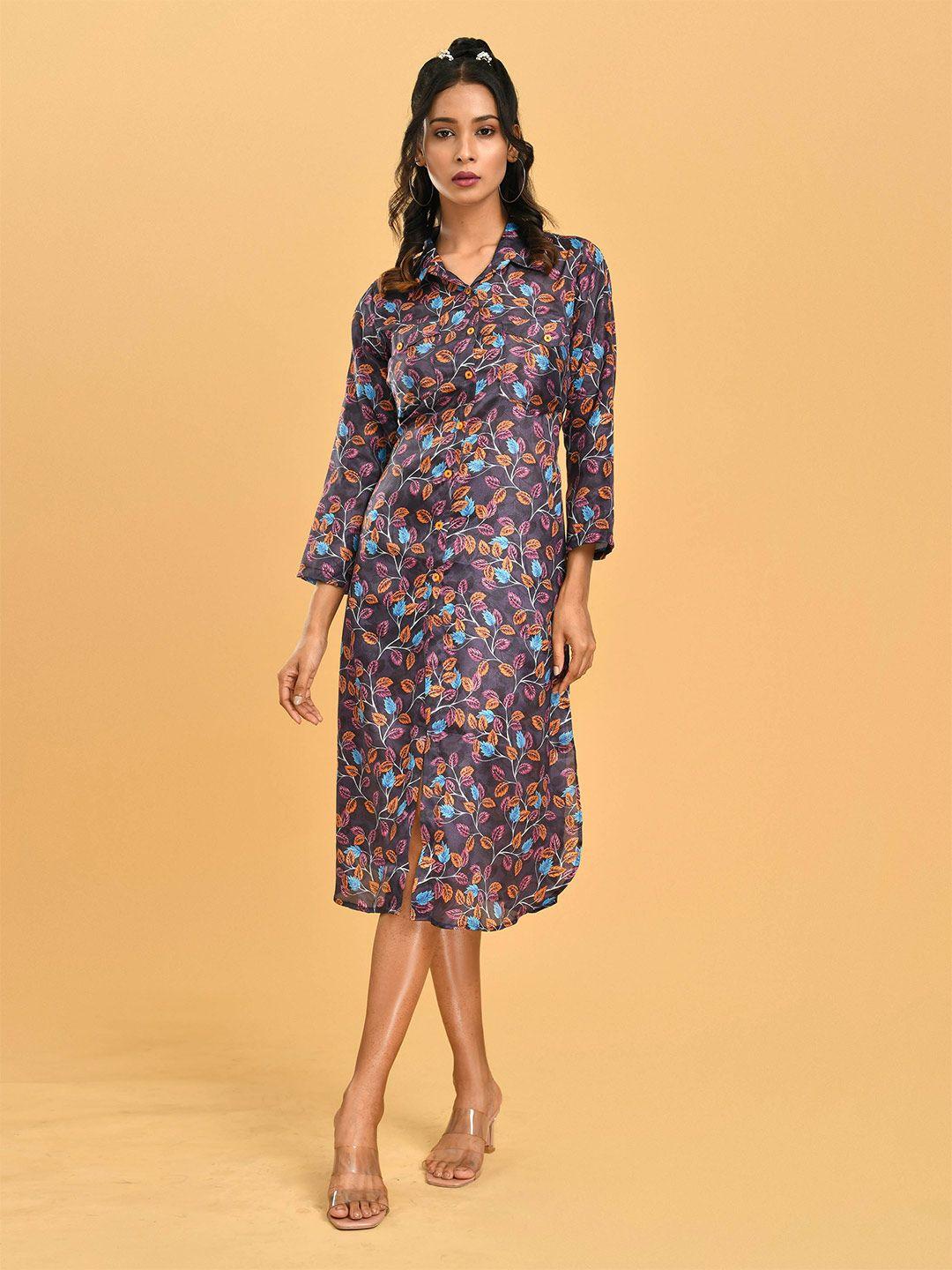 disli conversational printed shirt collar shirt midi dress