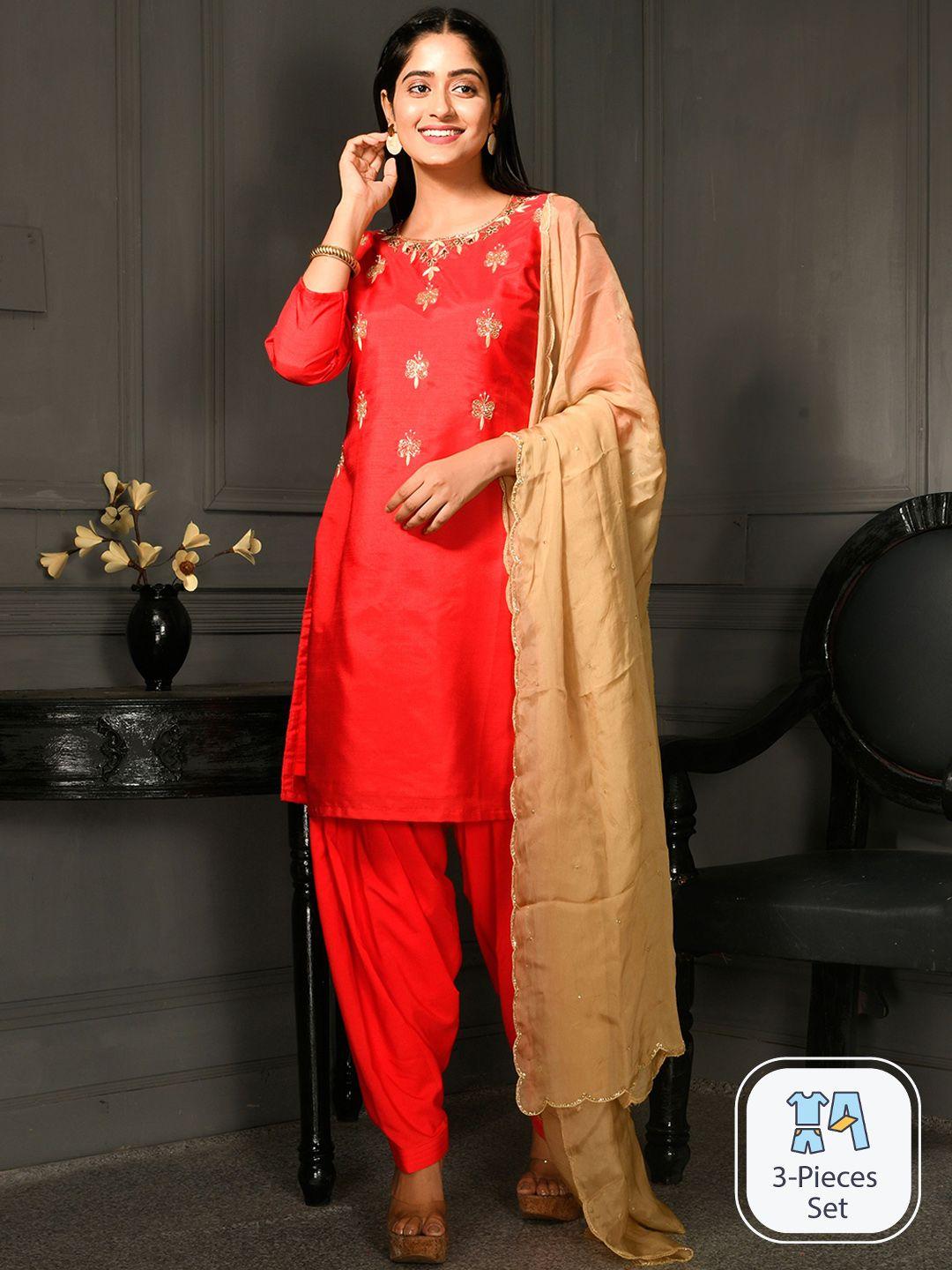 disli ethnic motifs embroidered sequinned raw silk kurta with salwar