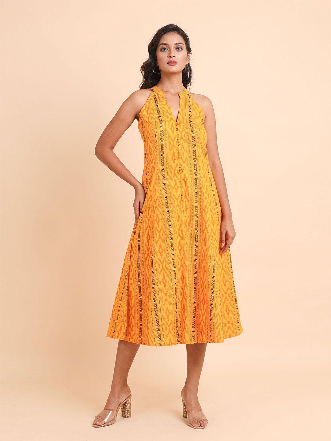 disli ethnic motifs printed cotton a line midi dress