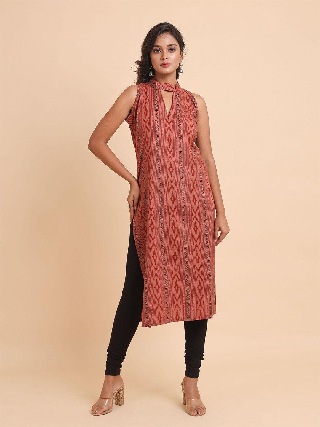 disli ethnic motifs printed cotton keyhole neck kurta