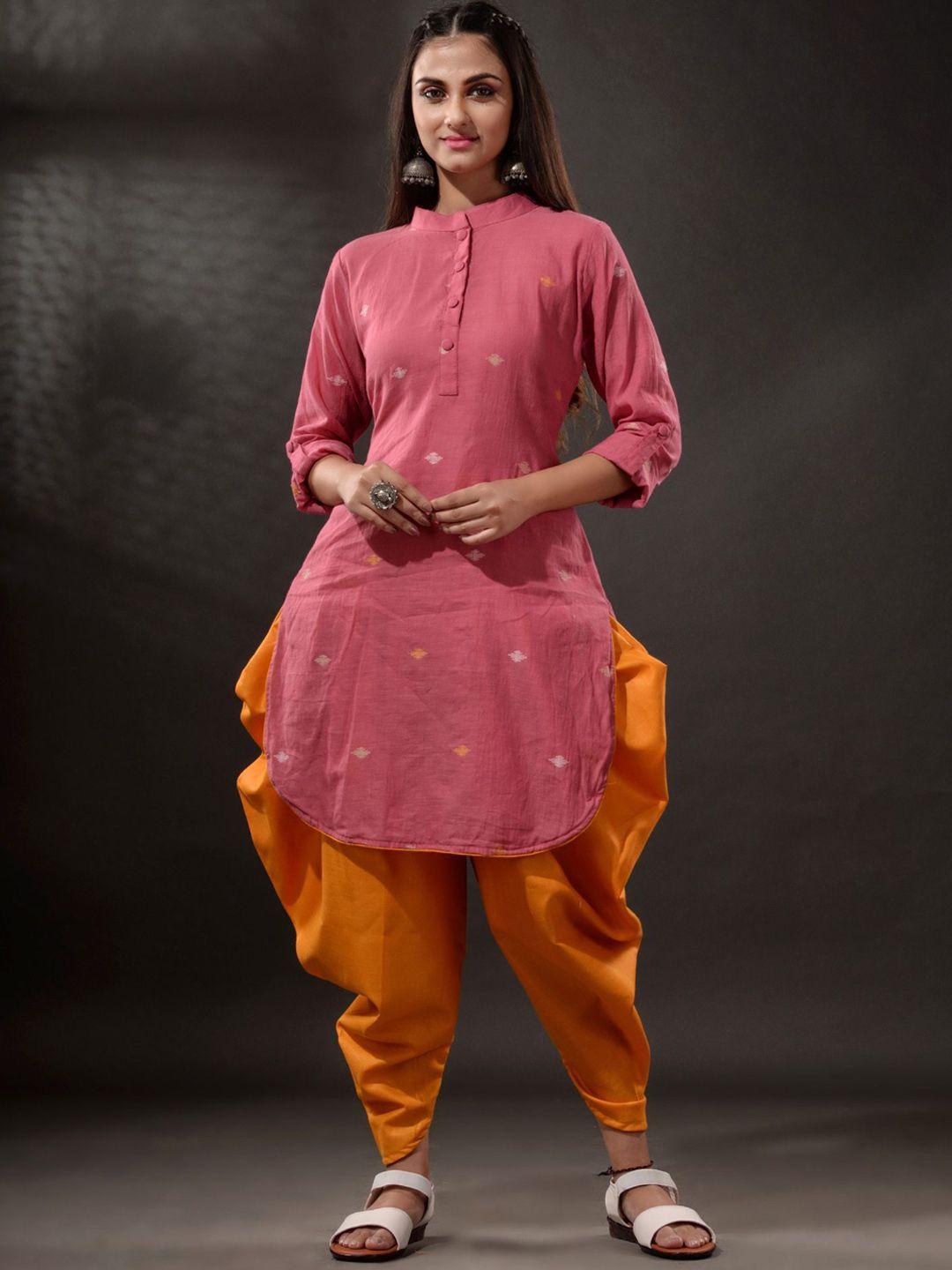 disli ethnic motifs printed pure cotton kurta with dhoti pants