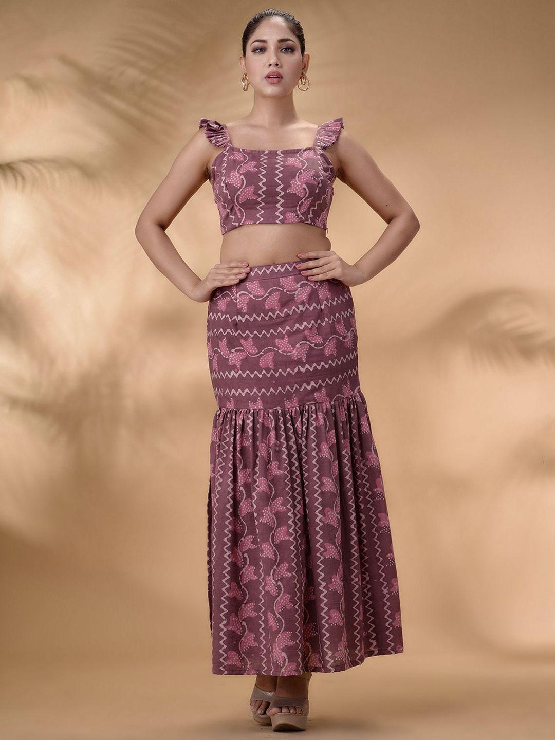 disli ethnic motifs printed pure cotton top & skirt