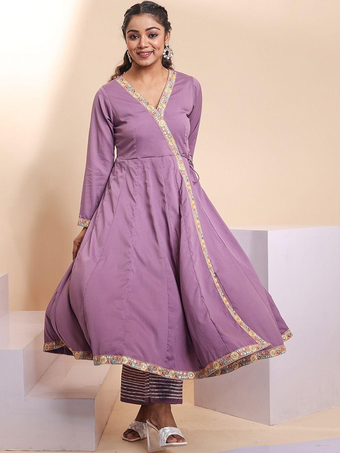 disli floral embroidered angrakha v-neck thread work kurta with trousers