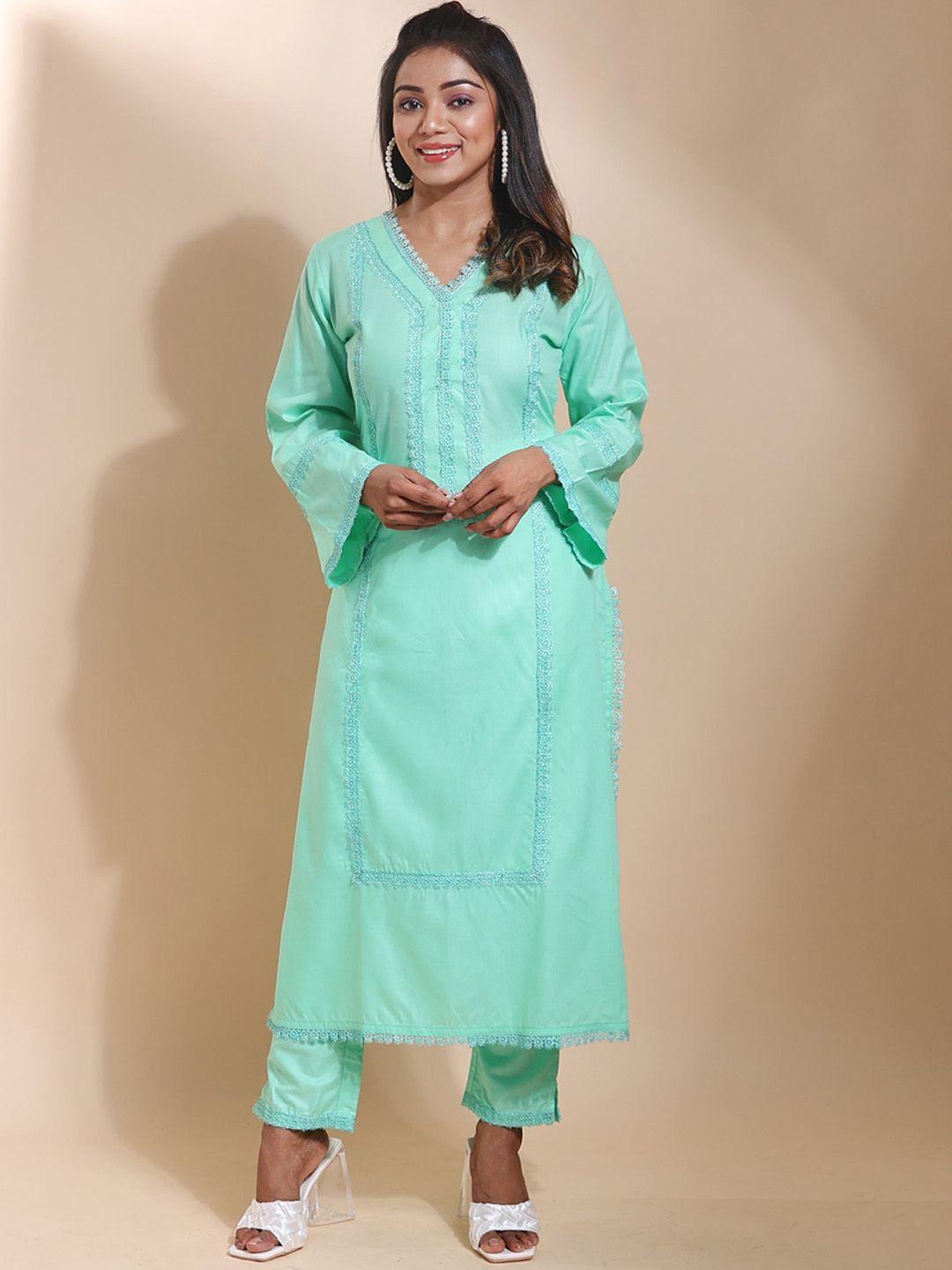 disli floral embroidered regular thread work pure cotton kurta with trousers